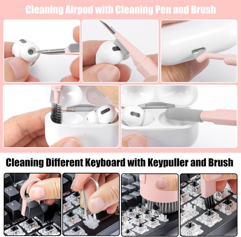walrfid Laptop Phone Screen Cleaner Kit, Computer Keyboard Brush Cleaning Spray for iPhone AirPods MacBook iPad, 20-in-1 Electronic Device Clean Tool for Camera Earbud Car Screens (Pink) - Image 3